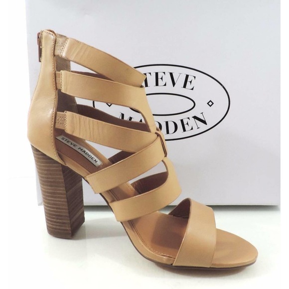 Steve Madden Cruizz Strappy High Heels Sandals Back Zip Leather Natural Size 10 - Picture 4 of 9